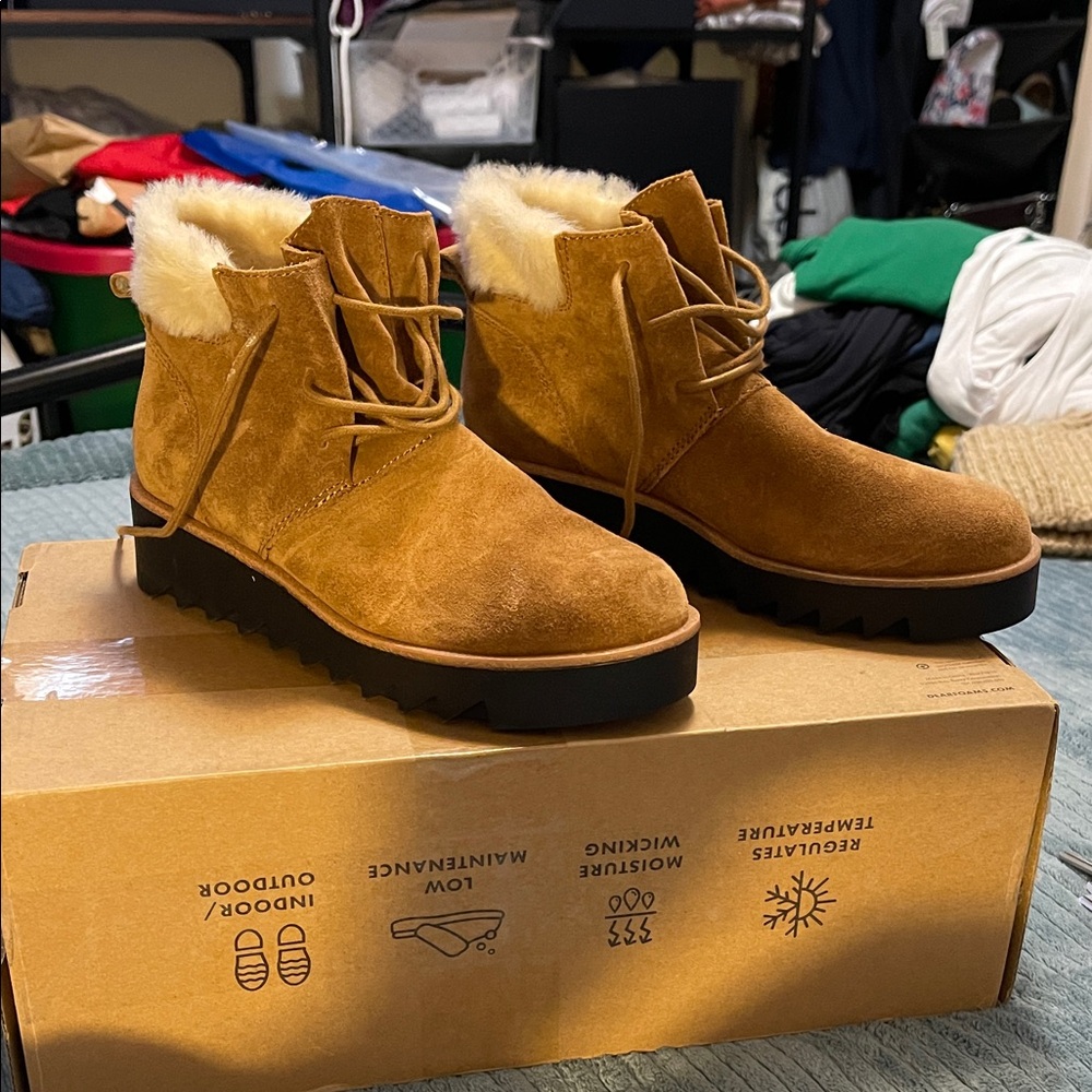 Eileen Fisher Kenille Genuine Shearling trim wedge bootie